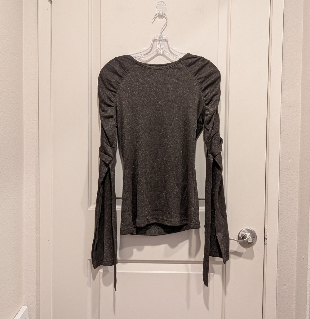 NWT Walter Baker Ruched Bell Sleeve Top Metallic Olive Green Medium MSRP $148